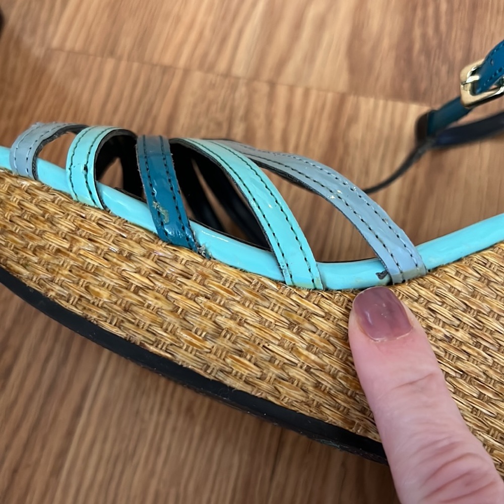 Christian Siriano for Payless wedge‎ Strappy sandals sz 9.5 turquoise t strap - Picture 14 of 14